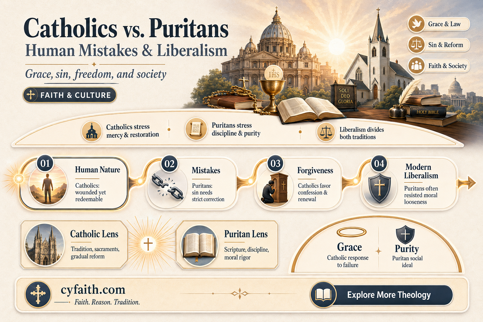 are catholics more liberal of human mistake thna puritist