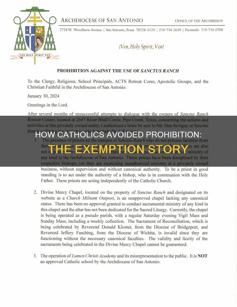 did catholics get an exemption during prohibition