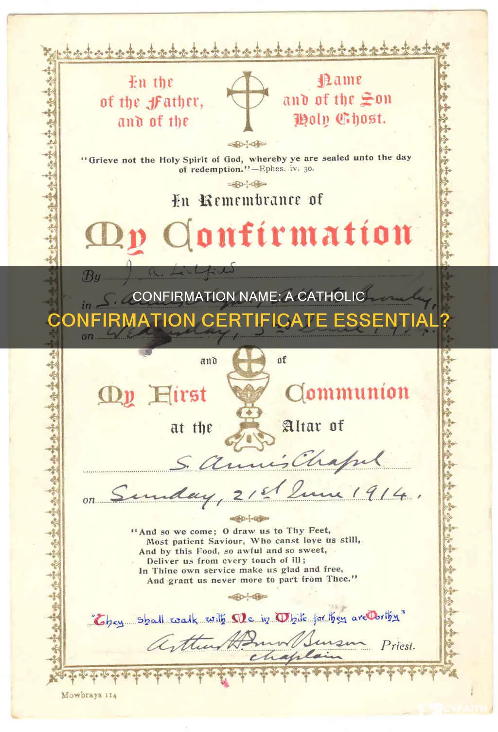 does catholic confirmation certifcate have confirmation name