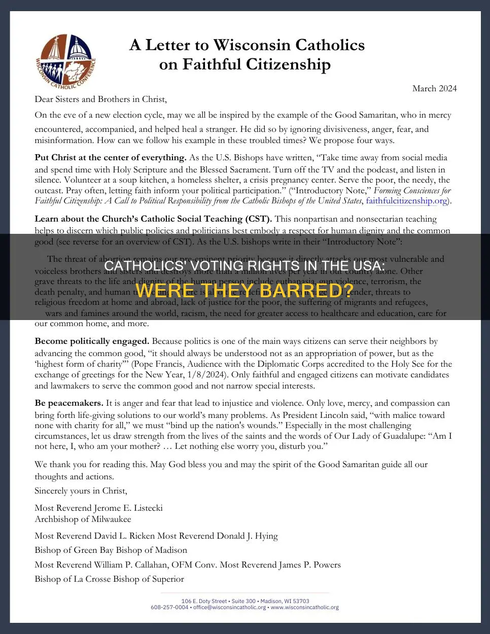 were catholics barred from voting usa