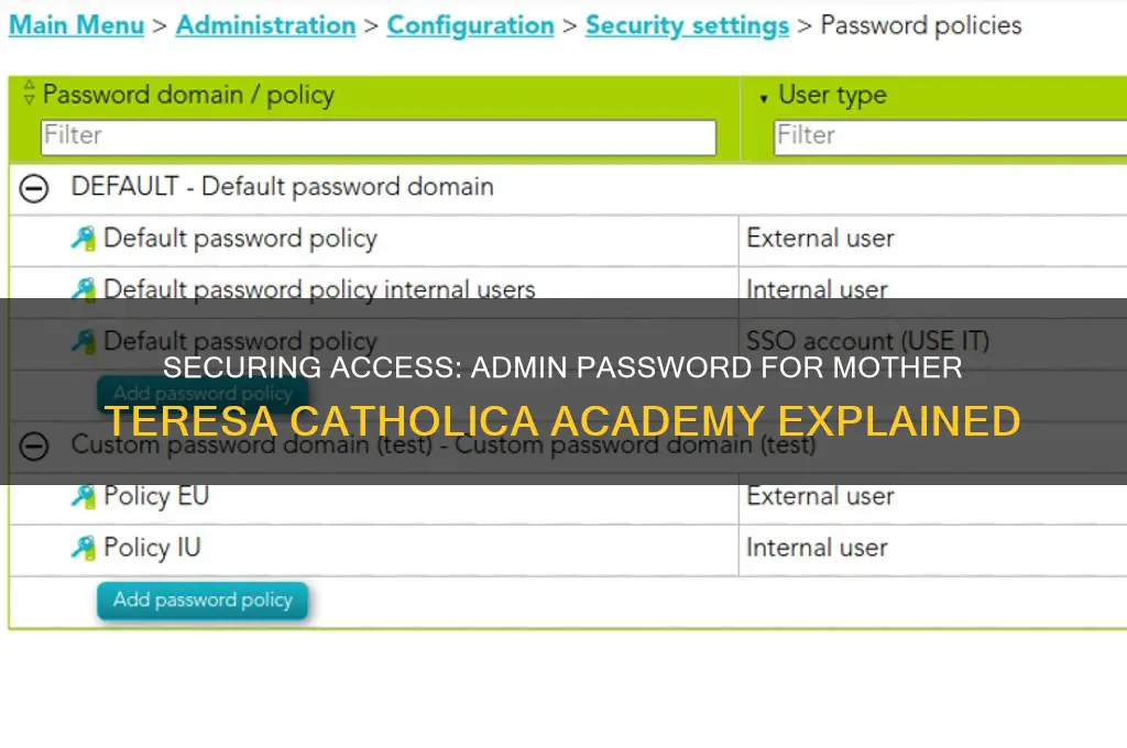 what is the admin password for mothher teresa catholica academy