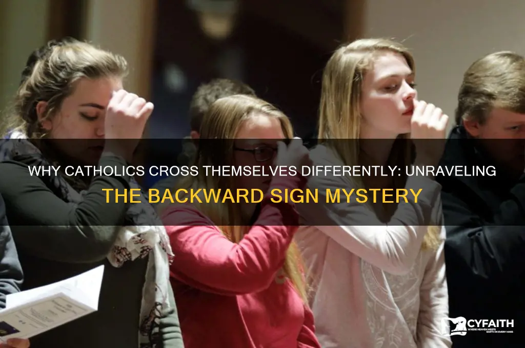 why do catholics cross themselves backwards